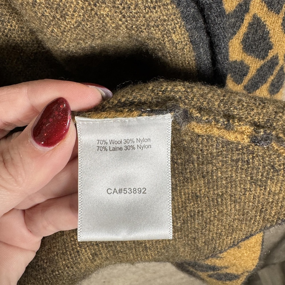 Icelandic Design Sweater Womens Small Gray Mustard‎ Wool Blend Cardigan Coatigan - Picture 6 of 10